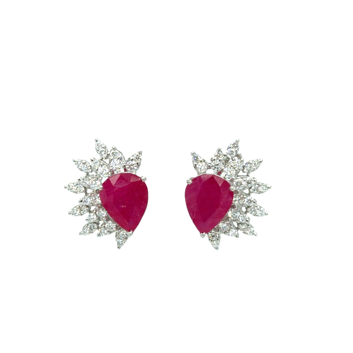 18KT WHITE AND DIAMOND RUBY EARRING