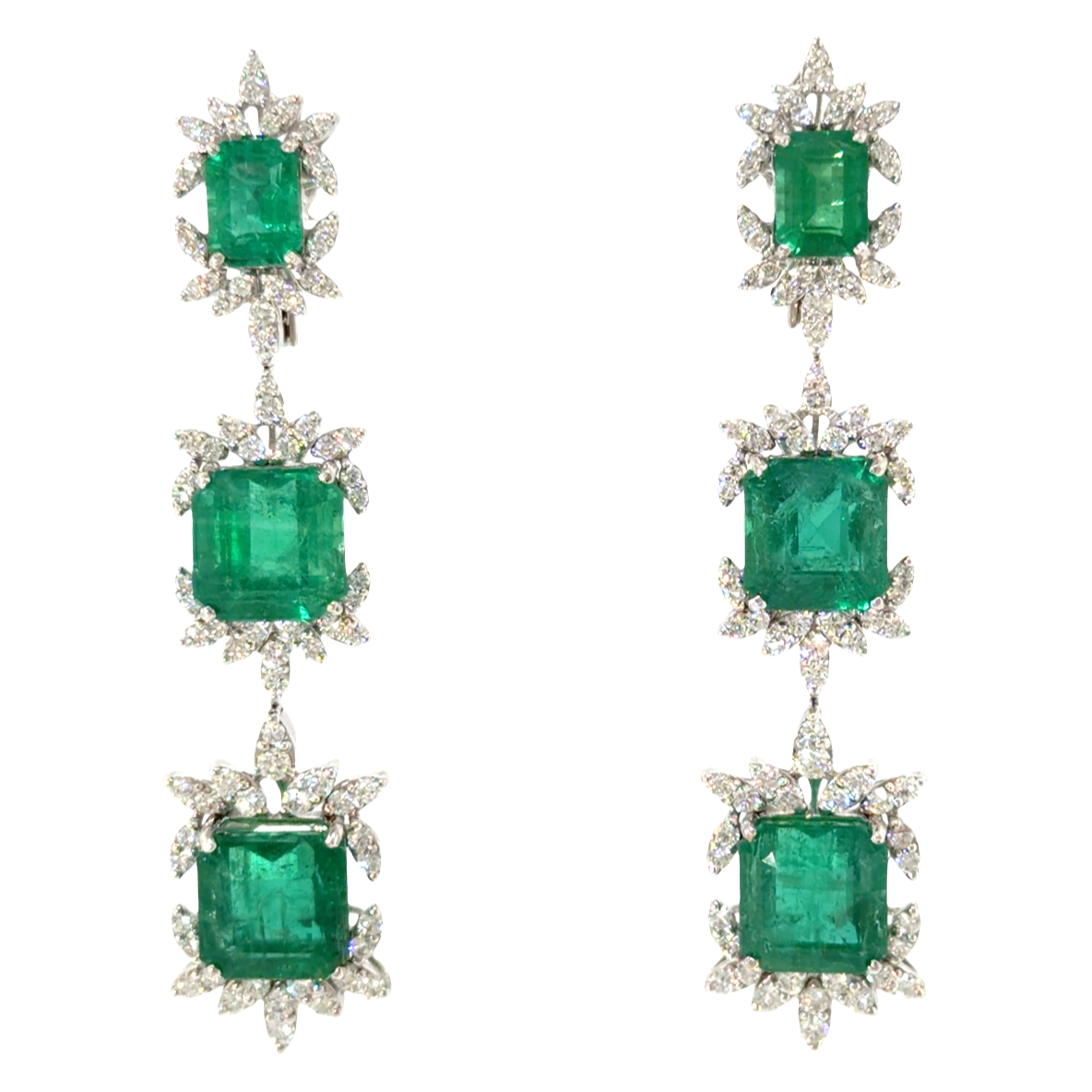 18KT WHITE GOLD DIAMOND ZAMBIAN EMERALD EARRING
