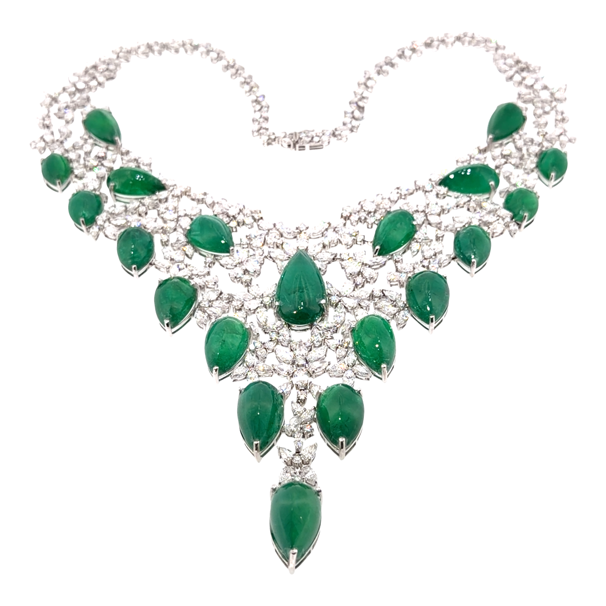 18KT WHITE GOLD DIAMOND ZAMBIAN EMERALD NECKLACE