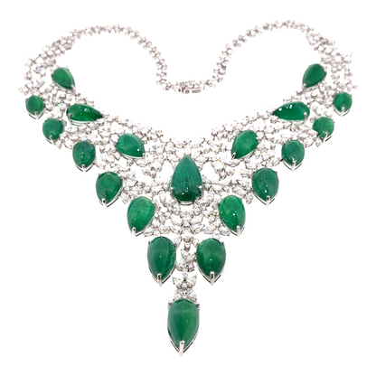 18KT WHITE GOLD DIAMOND ZAMBIAN EMERALD NECKLACE