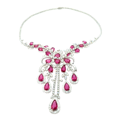 18KT WHITE GOLD DIAMOND RUBELLITE NECKLACE