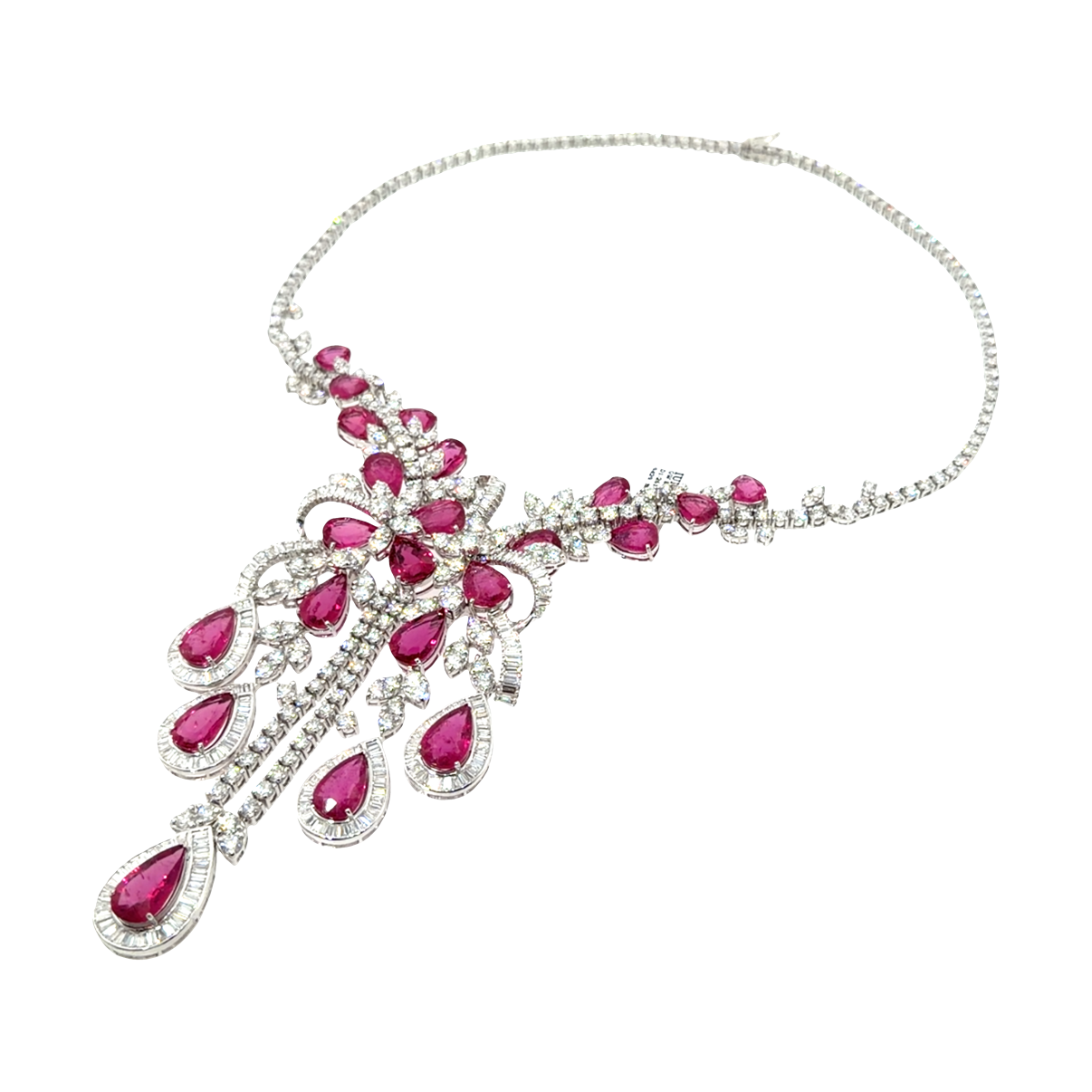 18KT WHITE GOLD DIAMOND RUBELLITE NECKLACE
