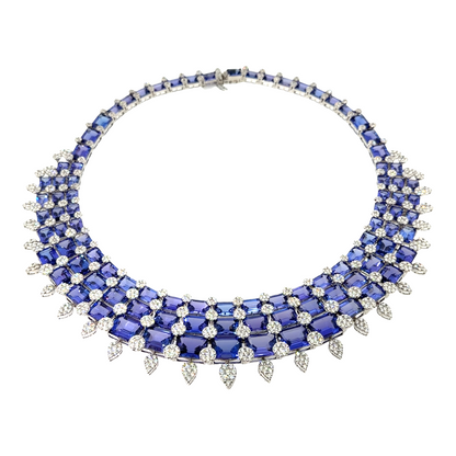 18KT WHITE GOLD DIAMOND TANZANITE NECKLACE
