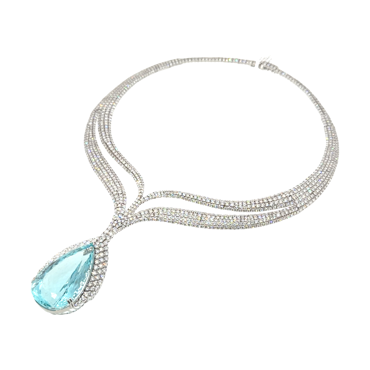 18KT WHITE GOLD DIAMOND AQUAMARINE NECKLACE