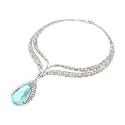 18KT WHITE GOLD DIAMOND AQUAMARINE NECKLACE