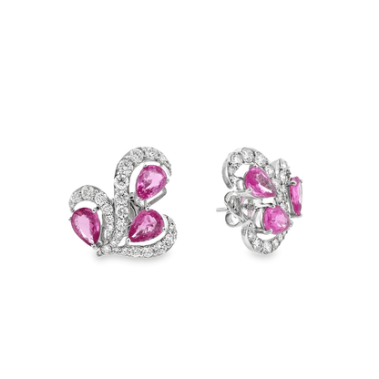 18KT WHITE GOLD DIAMOND PINK SAPPHIRE EARRING