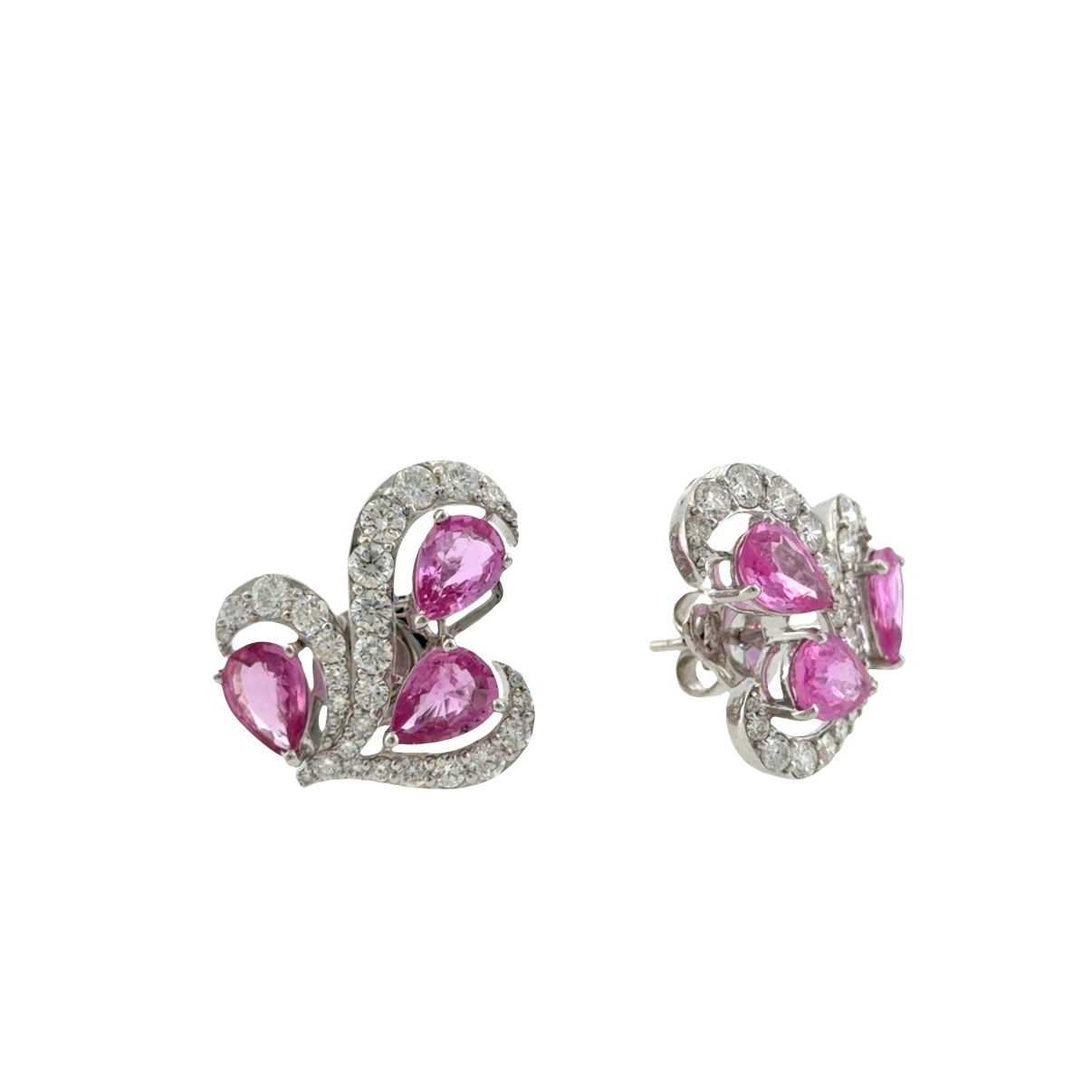 18KT WHITE GOLD DIAMOND PINK SAPPHIRE EARRING