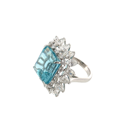 18KT WHITE GOLD DIAMOND AQUAMARINE RING