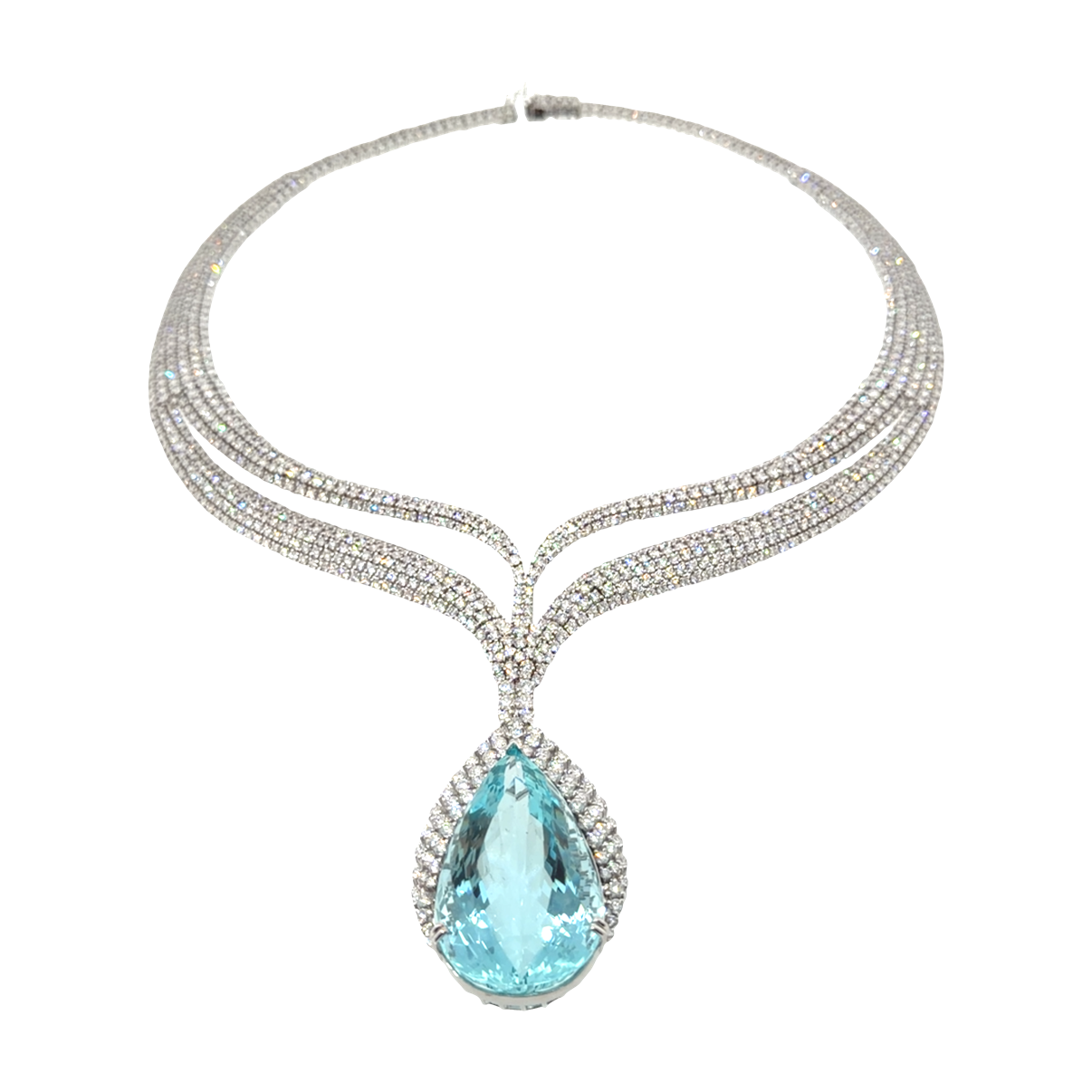 18KT WHITE GOLD DIAMOND AQUAMARINE NECKLACE