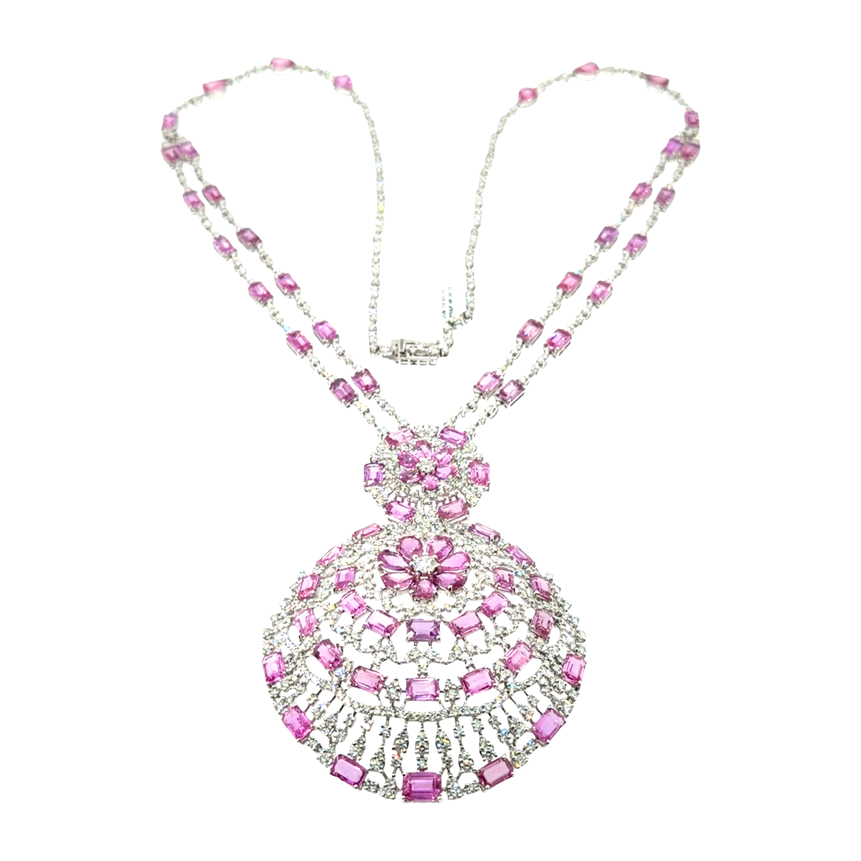 18KT WHITE GOLD DIAMOND PINK SAPPHIRE NECKLACE