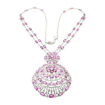 18KT WHITE GOLD DIAMOND PINK SAPPHIRE NECKLACE