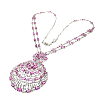 18KT WHITE GOLD DIAMOND PINK SAPPHIRE NECKLACE