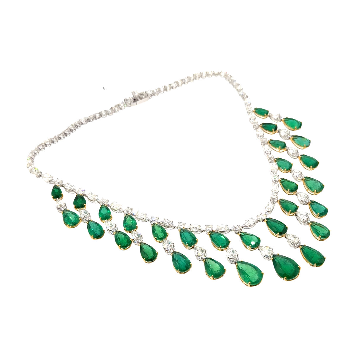 18KT WHITE GOLD DIAMOND ZAMBIAN EMERALD NECKLACE
