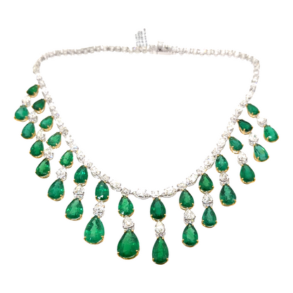 18KT WHITE GOLD DIAMOND ZAMBIAN EMERALD NECKLACE