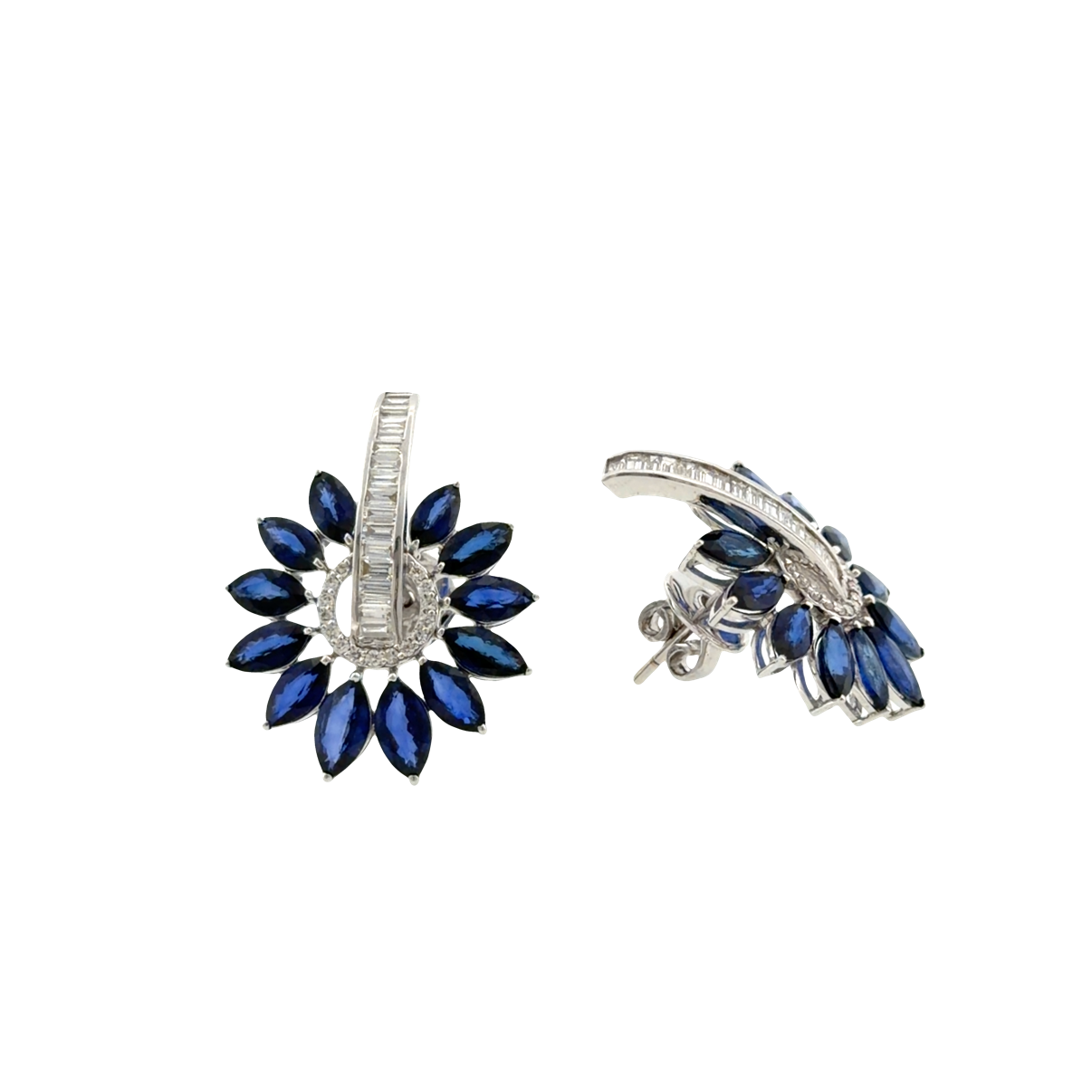 18KT WHITE GOLD DIAMOND SAPPHIRE EARRING