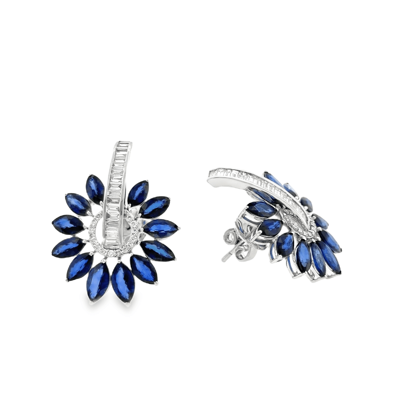 18KT WHITE GOLD DIAMOND SAPPHIRE EARRING