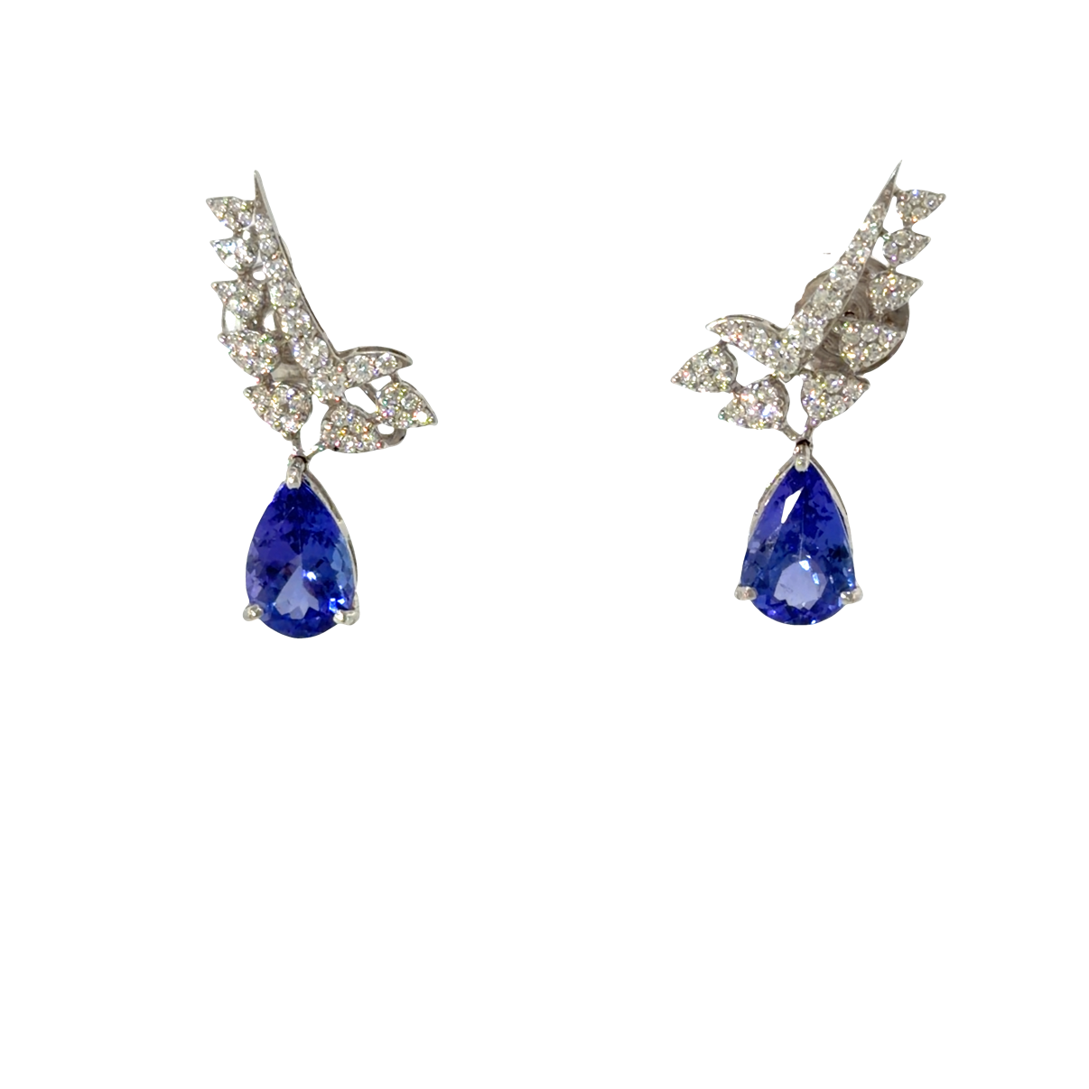 18KT WHITE GOLD DIAMOND TENZENITE EARRING