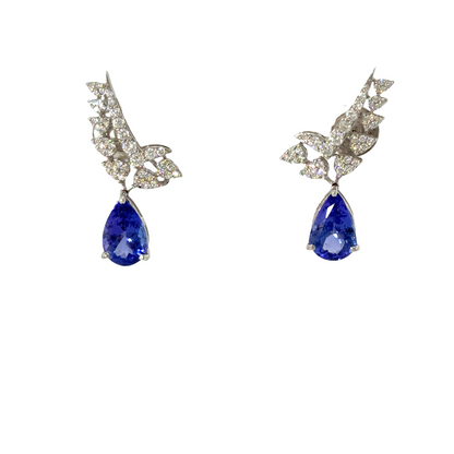 18KT WHITE GOLD DIAMOND TENZENITE EARRING