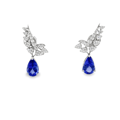18KT WHITE GOLD DIAMOND TENZENITE EARRING