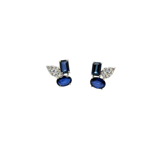 18KT WHITE GOLD DIAMOND SAPPHIRE EARRING