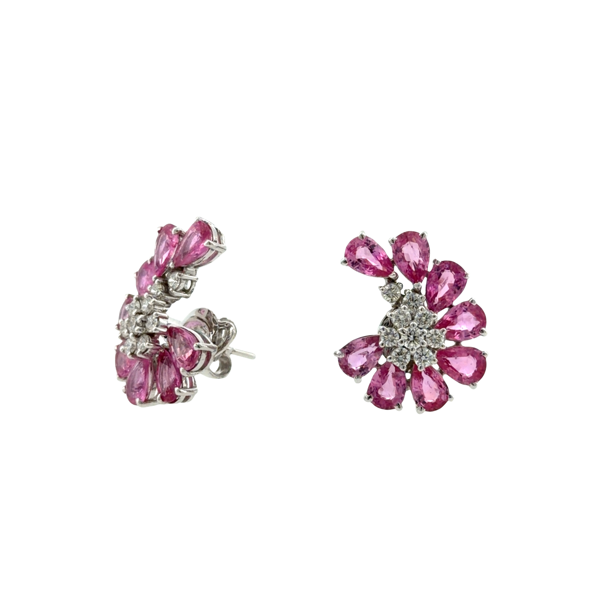 18KT WHITE GOLD DIAMOND PINK SAPPHIRE EARRING