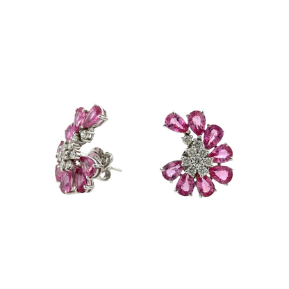 18KT WHITE GOLD DIAMOND PINK SAPPHIRE EARRING