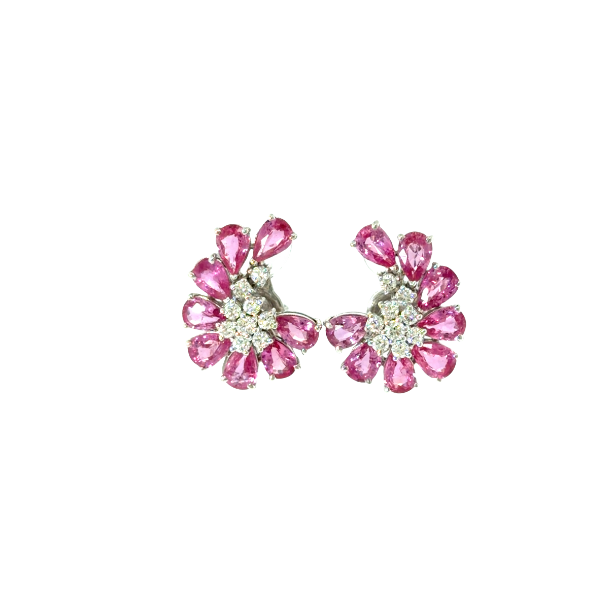 18KT WHITE GOLD DIAMOND PINK SAPPHIRE EARRING