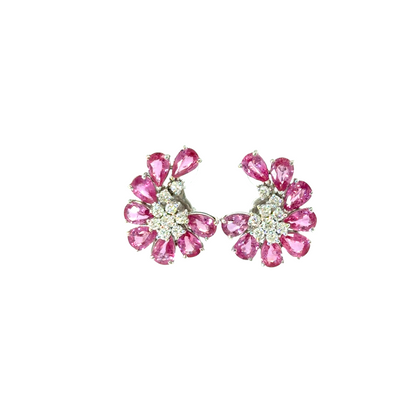 18KT WHITE GOLD DIAMOND PINK SAPPHIRE EARRING