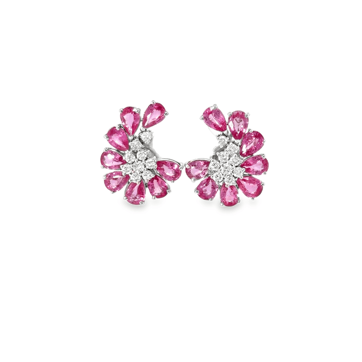 18KT WHITE GOLD DIAMOND PINK SAPPHIRE EARRING