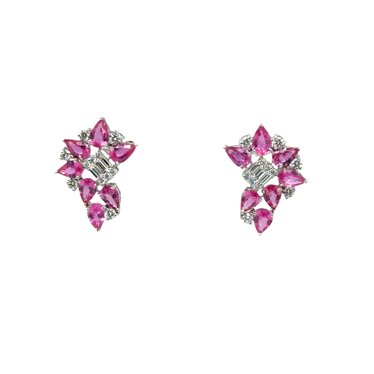 18KT WHITE GOLD DIAMOND PINK SAPPHIRE EARRING