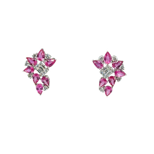 18KT WHITE GOLD DIAMOND PINK SAPPHIRE EARRING