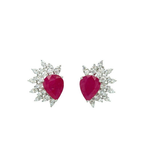 18KT WHITE AND DIAMOND RUBY EARRING