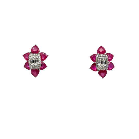 18KT WHITE GOLD DIAMOND RUBY EARRING