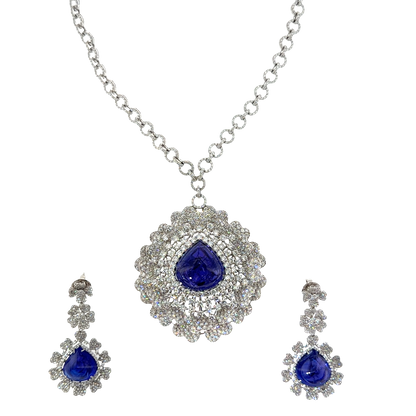 18KT WHITE GOLD DIAMOND TANZANITE NECKLACE