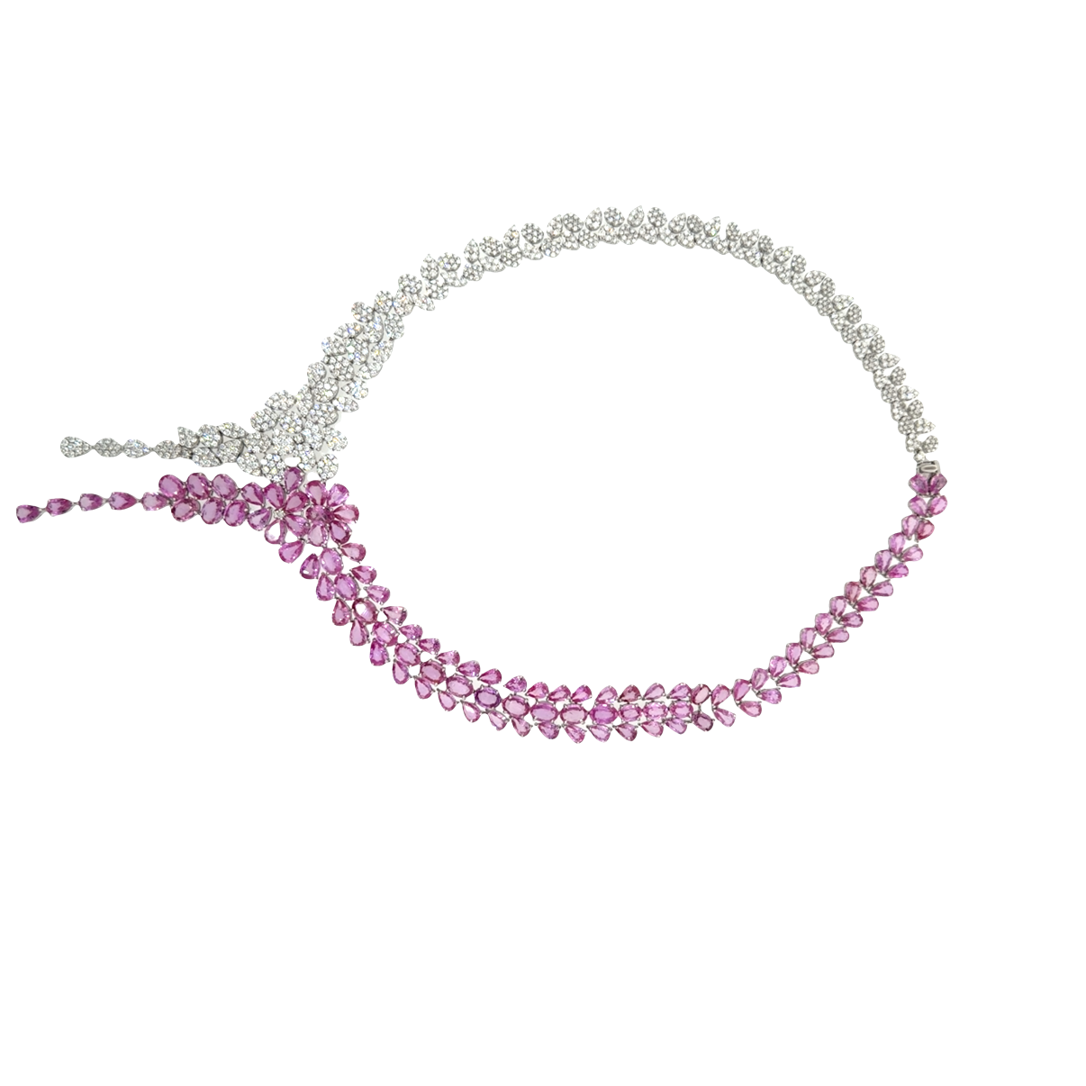 18KT WHITE GOLD DIAMOND PINK SAPPHIRE NECKLACE