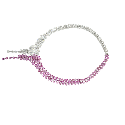 18KT WHITE GOLD DIAMOND PINK SAPPHIRE NECKLACE
