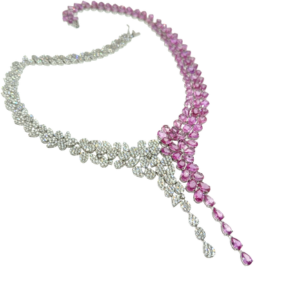 18KT WHITE GOLD DIAMOND PINK SAPPHIRE NECKLACE