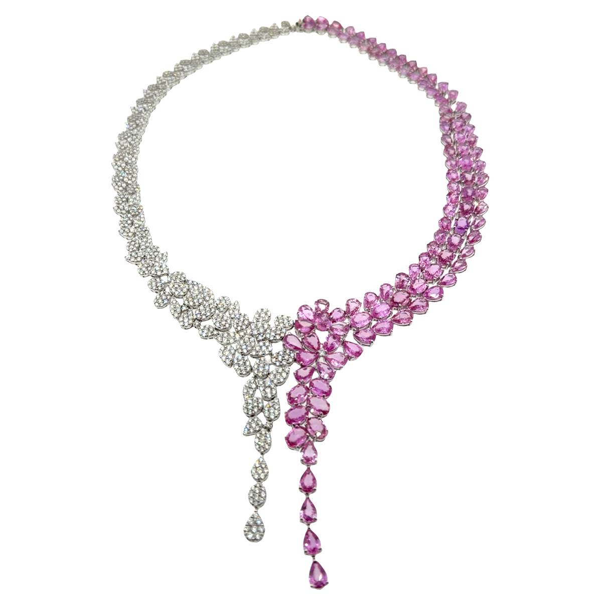 18KT WHITE GOLD DIAMOND PINK SAPPHIRE NECKLACE