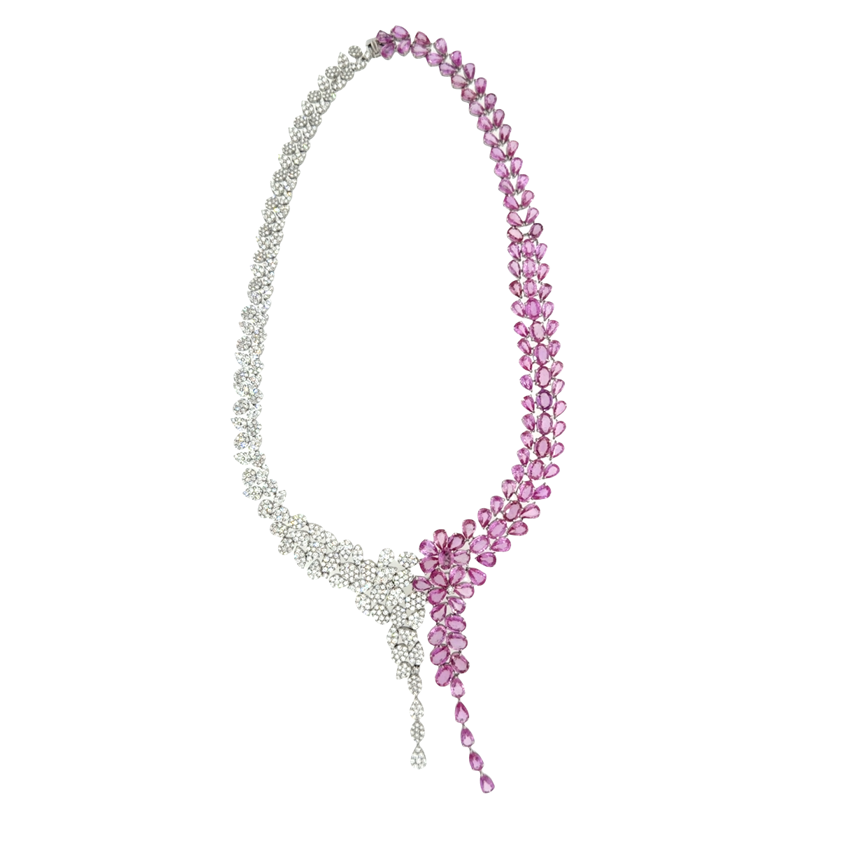 18KT WHITE GOLD DIAMOND PINK SAPPHIRE NECKLACE