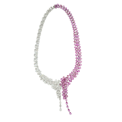 18KT WHITE GOLD DIAMOND PINK SAPPHIRE NECKLACE