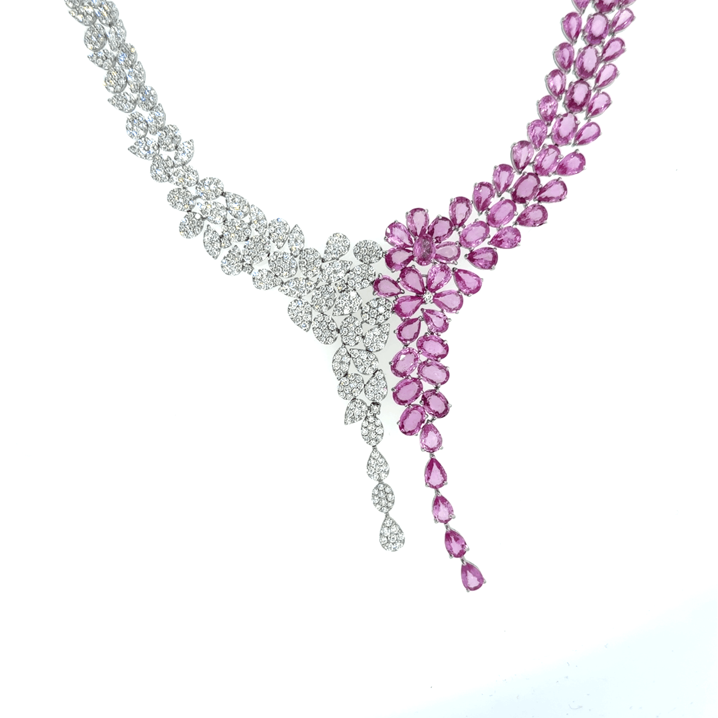 18KT WHITE GOLD DIAMOND PINK SAPPHIRE NECKLACE