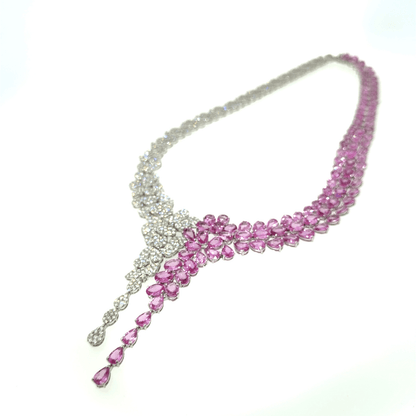 18KT WHITE GOLD DIAMOND PINK SAPPHIRE NECKLACE