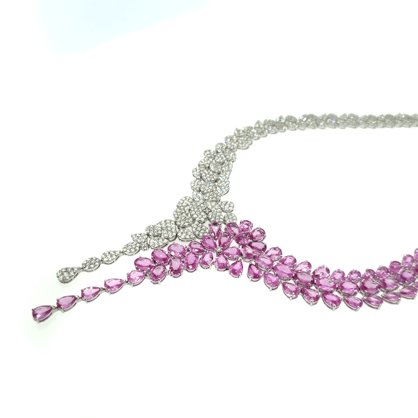 18KT WHITE GOLD DIAMOND PINK SAPPHIRE NECKLACE