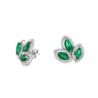 18KT WHITE GOLD DIAMOND ZAMBIAN EMERALD EARRING