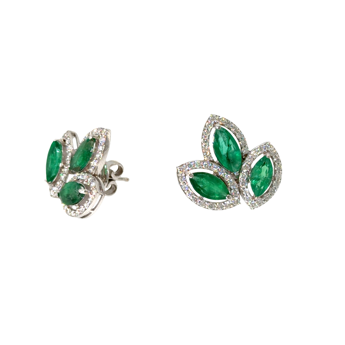 18KT WHITE GOLD DIAMOND ZAMBIAN EMERALD EARRING