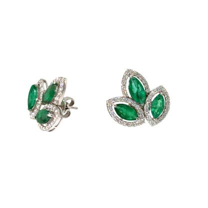 18KT WHITE GOLD DIAMOND ZAMBIAN EMERALD EARRING