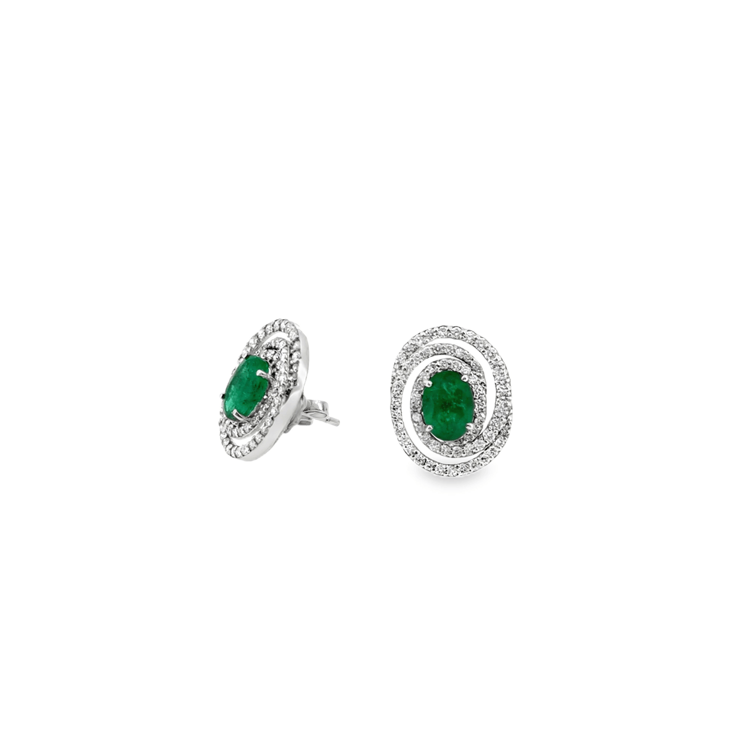 18KT WHITE GOLD DIAMOND ZAMBIAN EMERALD EARRING