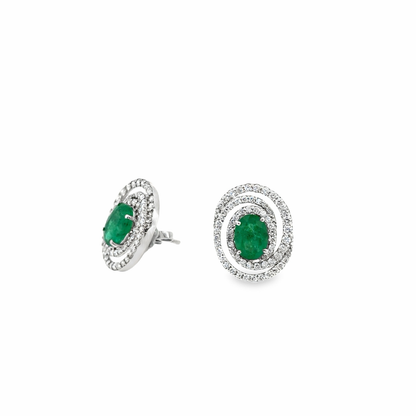 18KT WHITE GOLD DIAMOND ZAMBIAN EMERALD EARRING
