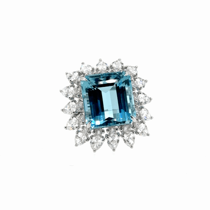 18KT WHITE GOLD DIAMOND AQUAMARINE RING