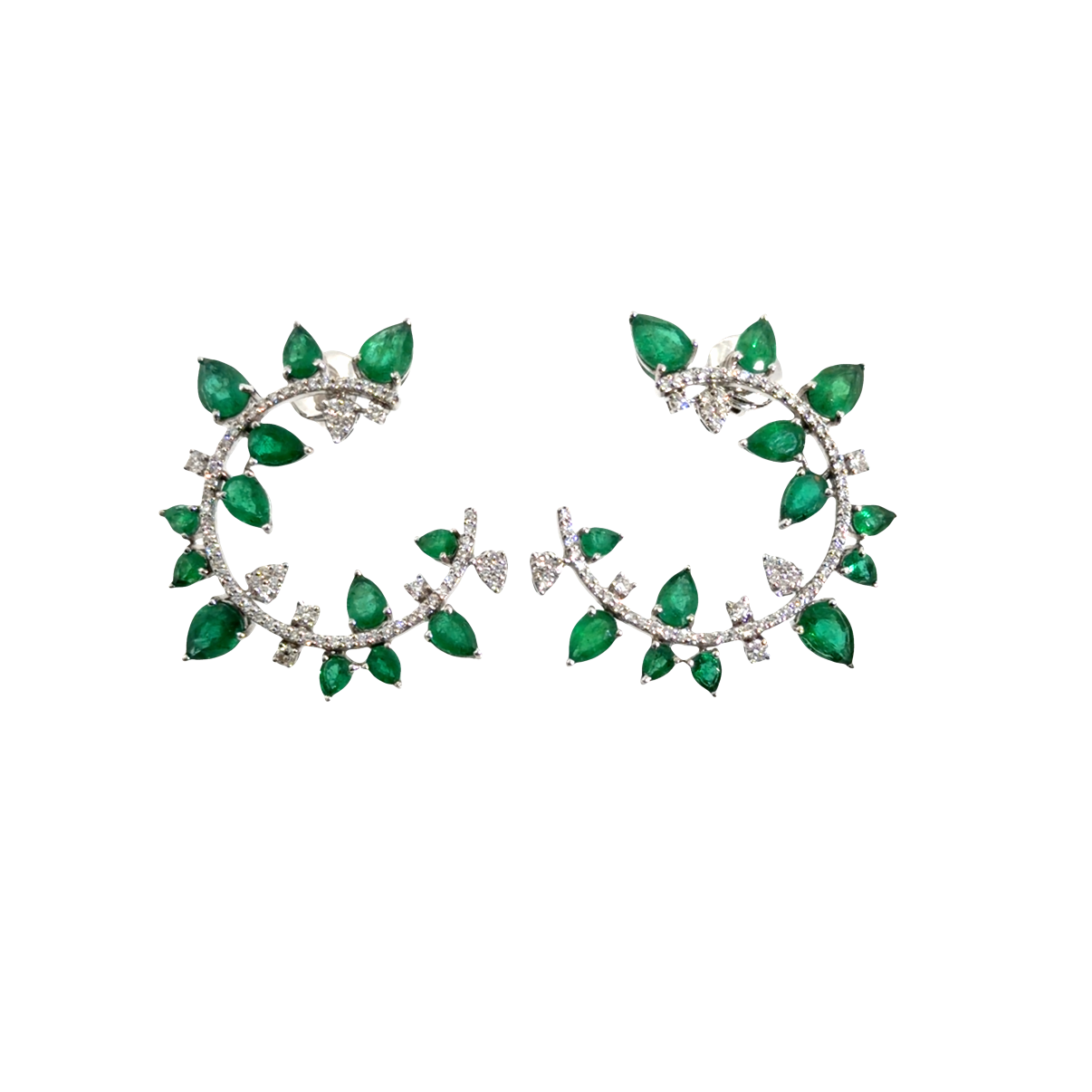 18KT WHITE GOLD DIAMOND ZAMBIAN EMERALD EARRING